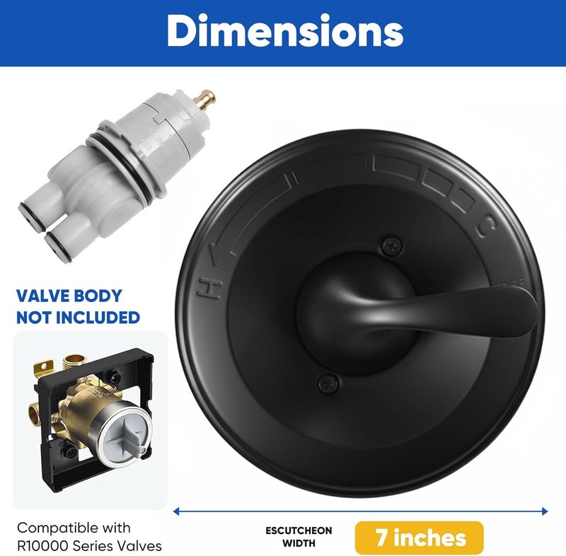 chufa Universal Shower Trim Kit for Delta 13/14 Series, Matte Black Metal Handle & Cover Plate, Fits R10000-UNBX/UNBXHF/UNWS/UNWSHF, Cartridge Included, Easy DIY Install (Valve Body Not Included) - Image 3